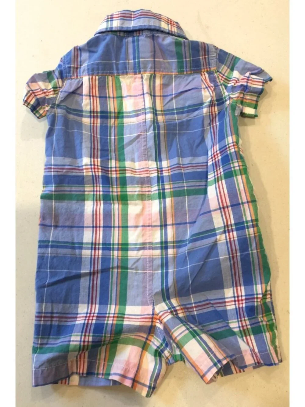 Ralph Lauren 6 Months Light Blue Plaid One Piece Romper